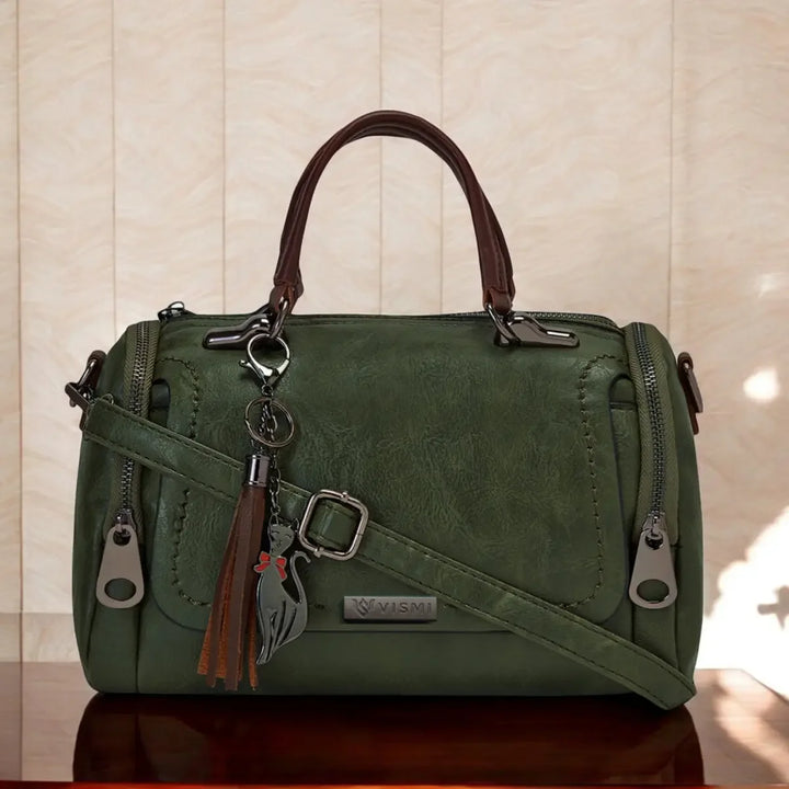 Timeless Mystique Satchel Handbag Olive Green Premium Leather Finish