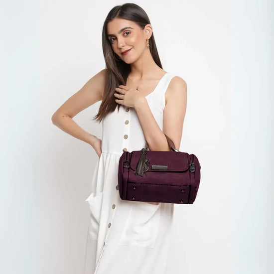 Timeless-Mystique-Satchel-Handbag-Wine-Side-View