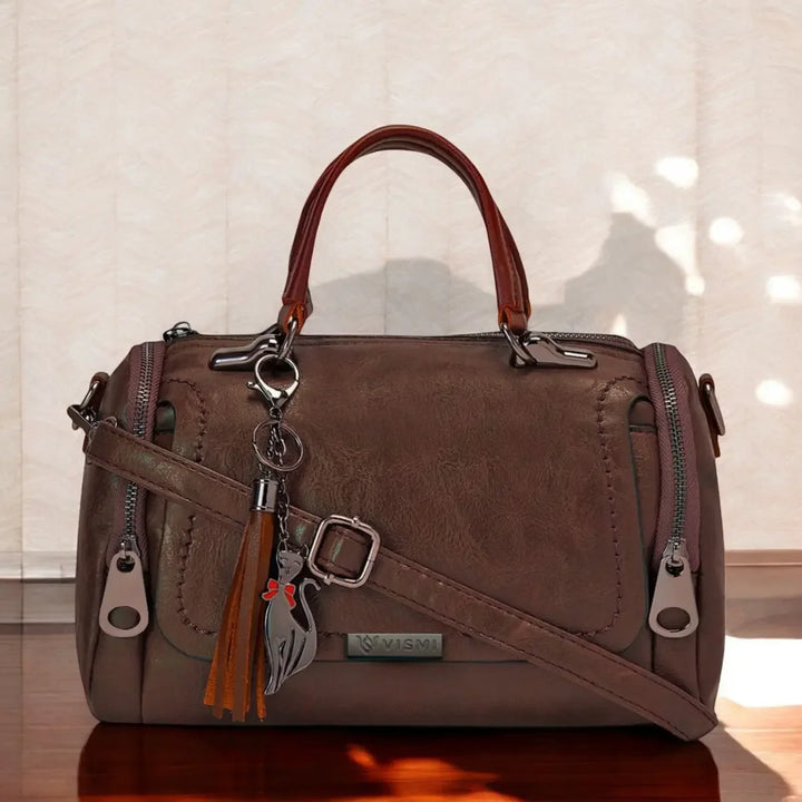 Timeless Mystique Satchel Handbag Coffee Brown Front View