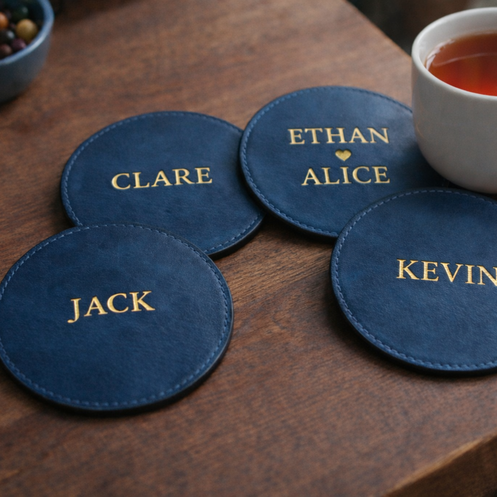 PU Vegan Leather Customized Tea Coaster Set Round – Set of 4