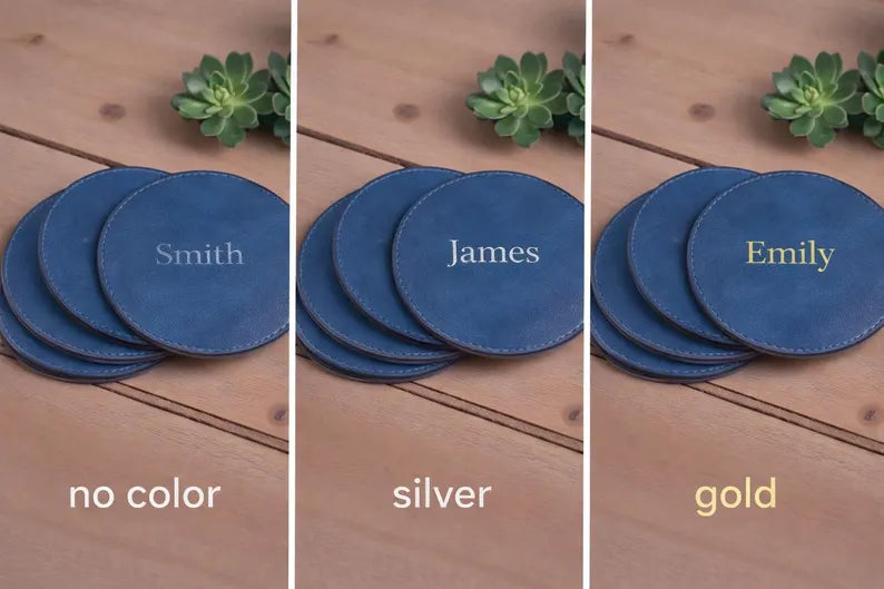 PU Vegan Leather Customized Tea Coaster Set Round – Set of 4