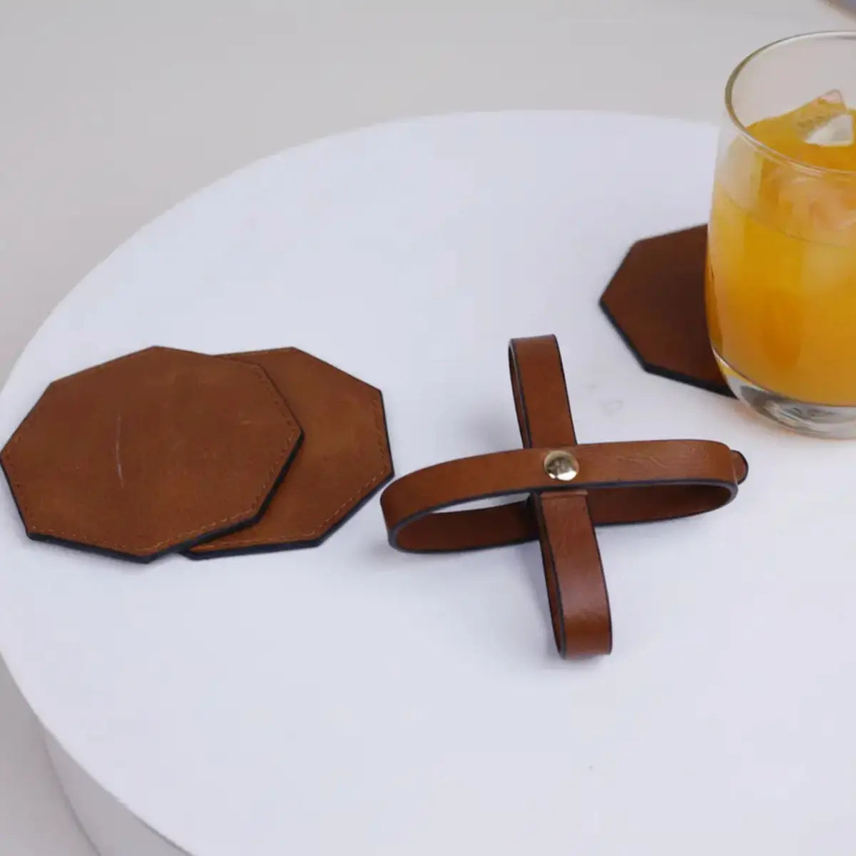 PU Vegan Leather Customized Tea Coaster Set Hexagon – Set of 4