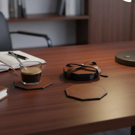 PU Vegan Leather Customized Tea Coaster Set Hexagon – Set of 4