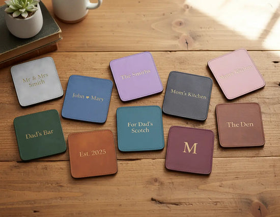 PU Vegan Leather Customized Tea Coaster Set Square – Set of 4