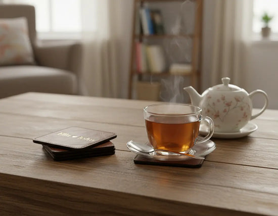 PU Vegan Leather Customized Tea Coaster Set Square – Set of 4